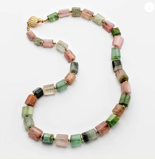 Multicolored Tourmaline  and Gold Bead Necklace